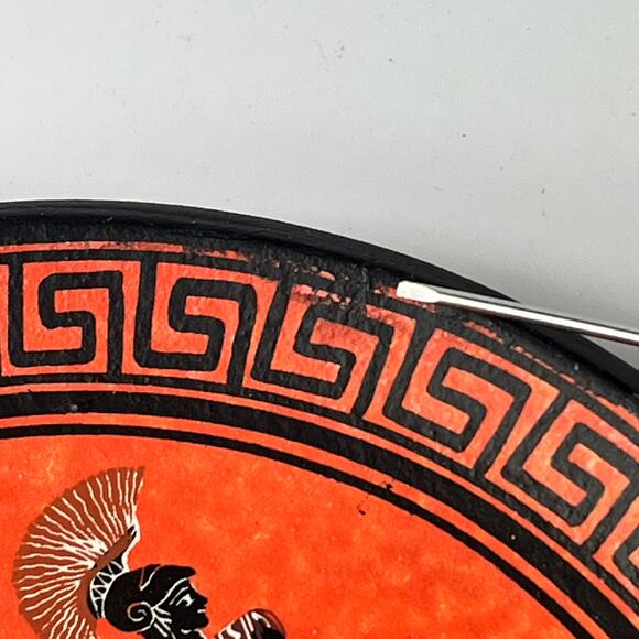 2 Grecian Hand Painted Clay Plate ADIS Signed Anastasiadis Greece Trojan Troy - Picture 9 of 13